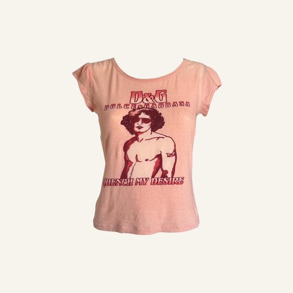 D&G Dolce Gabbana Quench My Desire pink graphic tee vintage y2k top rare